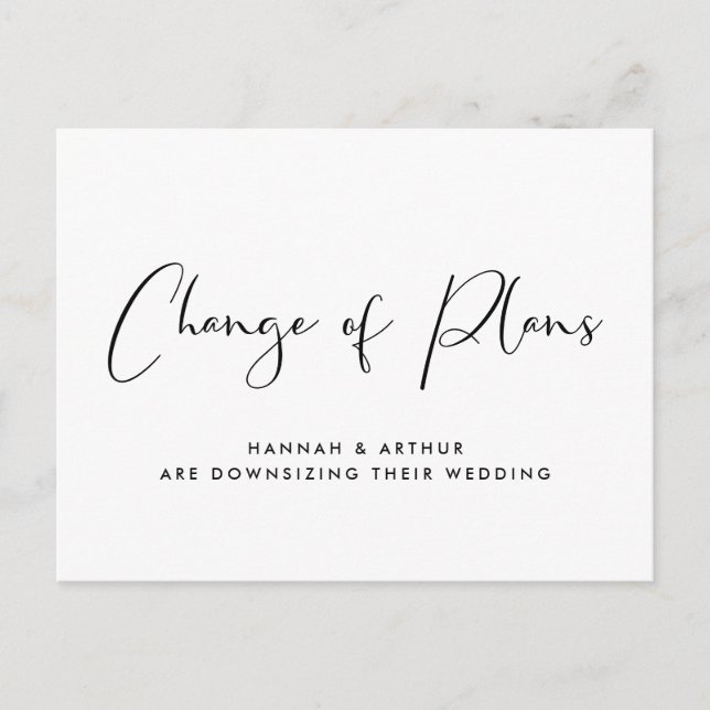 Smaller Downsized Wedding Change of Plans Announcement Postcard (Front)