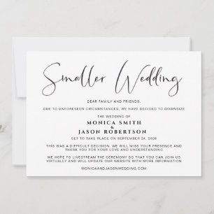 Smaller Downsized Wedding Change of Plans Elegant  Announcement