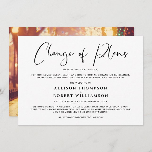 Smaller Downsized Wedding Change of Plans Photo Announcement (Front/Back)