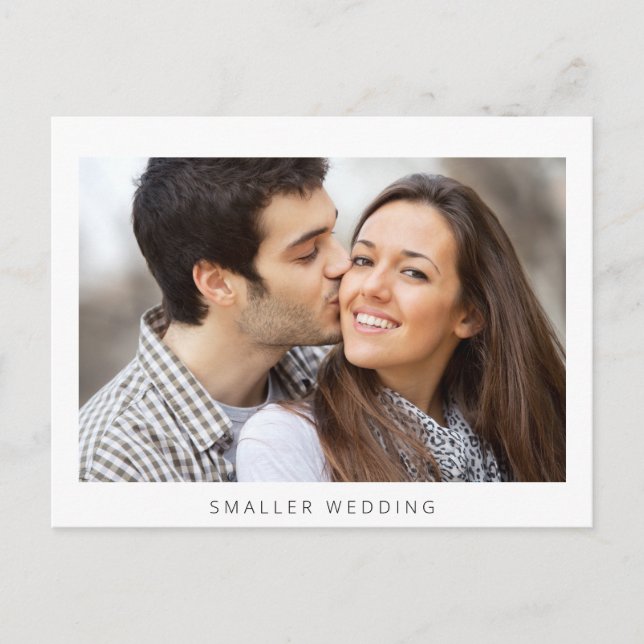 Smaller Downsized Wedding Photo Simple Modern Announcement Postcard (Front)