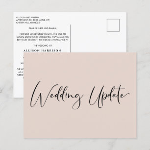 Smaller Reduced Wedding Update Elegant Cream Pink Announcement Postcard