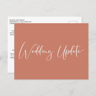Smaller Reduced Wedding Update Elegant Orange Red Announcement Postcard