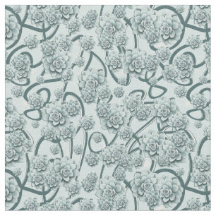 Smaller Repeat Pattern Succulents on Pine-Green Fabric