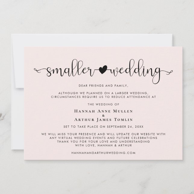 Smaller Wedding Change of Plans Heart Pink Announcement (Front)
