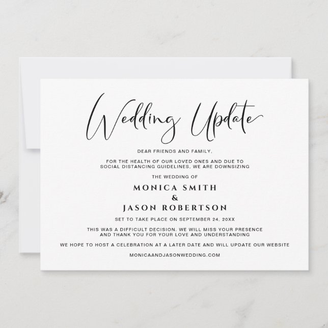 Smaller Wedding Update Change of Plans Elegant Announcement (Front)