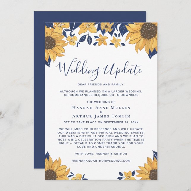 Smaller Wedding Update Sunflower Floral Announcement (Front/Back)