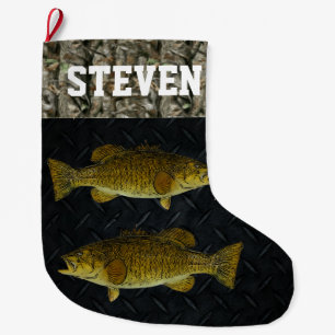 Smallmouth Bass Fishing Camo Name Men's Large Christmas Stocking
