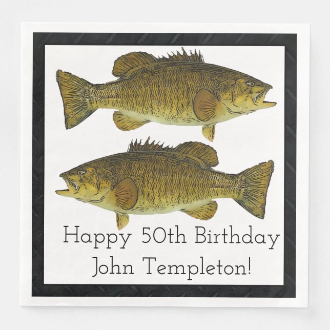 Smallmouth Bass Fishing Sports Birthday 50th  Napkin (Front)