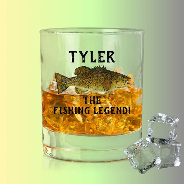 Smallmouth Bass Fishing The Legend Name  Whiskey Glass (Fun Smallmouth Bass Fishing Gift Whiskey Glass)