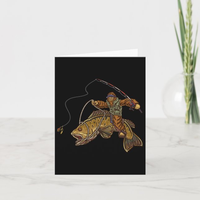 Smallmouth Byss Fishing Bigfoot Fisherman  Card (Front)