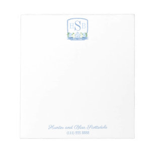 Smart 3 Letter Monogram Hydrangea Ginger Jar Crest Notepad