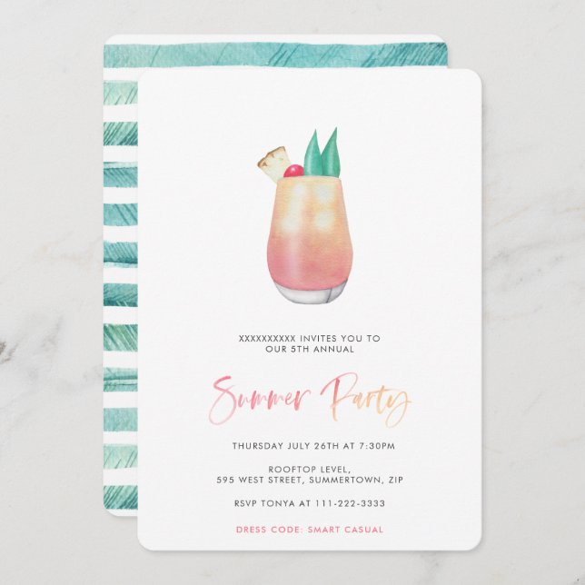 Smart Adult Cocktail Summer Party Invitation (Front/Back)