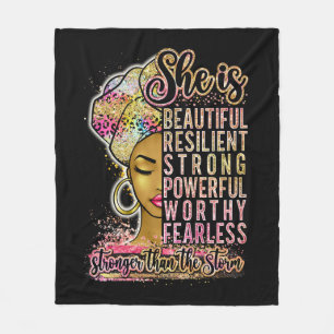 Smart Amazing Queen Black Melanin Woman Brown Skin Fleece Blanket