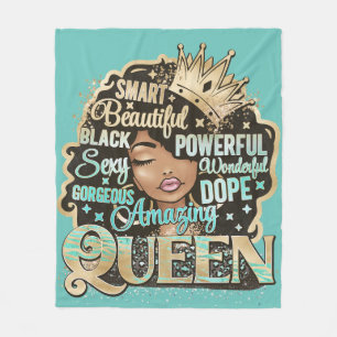 Smart Amazing Queen Black Melanin Woman Brown Skin Fleece Blanket