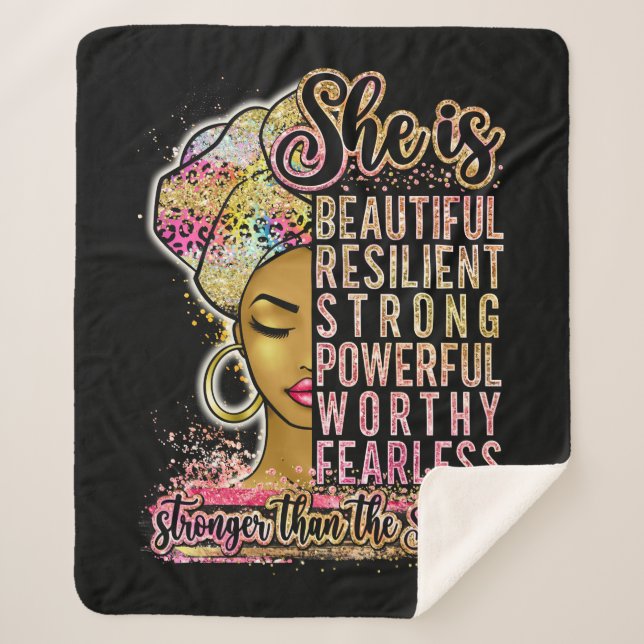 Smart Amazing Queen Black Melanin Woman Brown Skin Sherpa Blanket (Front)
