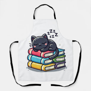Smart Black Cat with Glasses – Funny Cartoon Apron