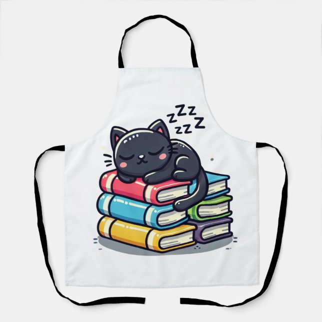  Smart Black Cat with Glasses – Funny Cartoon Apron (Front)