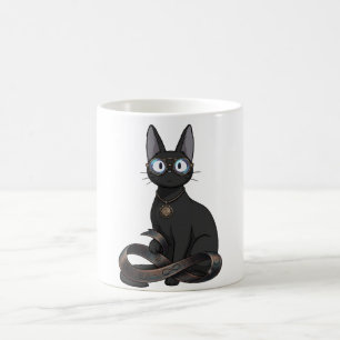 Smart Black Cat with Glasses & Infinity Belt Illus Coffee Mug