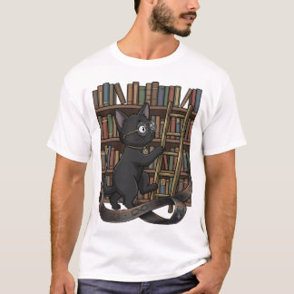 Smart Black Cat with Glasses & Infinity Belt Illus T-Shirt