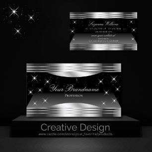 Smart Black Silver Shimmer Borders Eye Catching Business Card