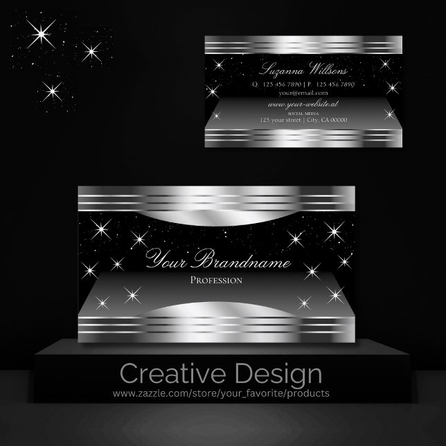 Smart Black Silver Shimmer Borders Eye Catching Business Card (Creator Uploaded)