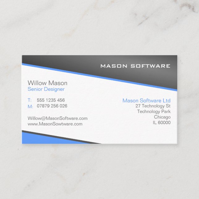 Smart Blue and Grey Professional Business Card (Front)