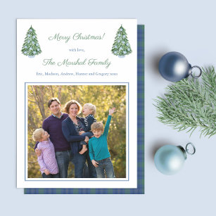Smart Blue White Green Chinoiserie Family Picture Holiday Card