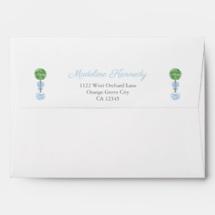 Smart Boxwood Blue Bow Baby Shower Return Address Envelope