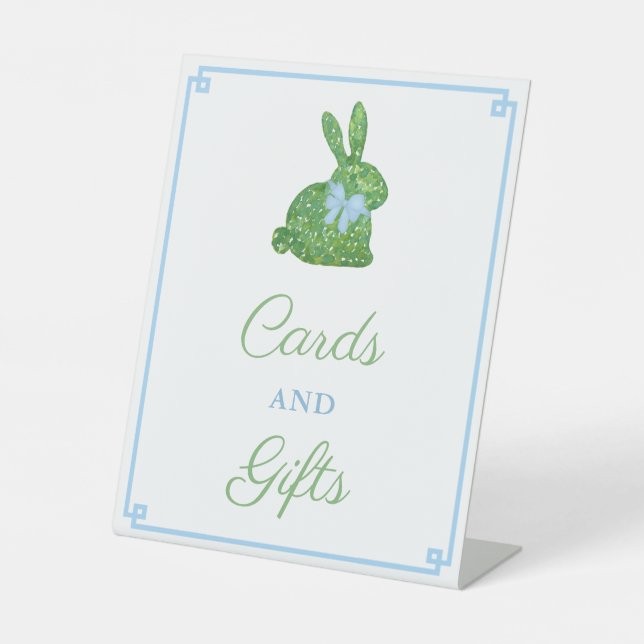 Smart Boxwood Bunny Baby Shower Cards And Gifts Pedestal Sign (Front)