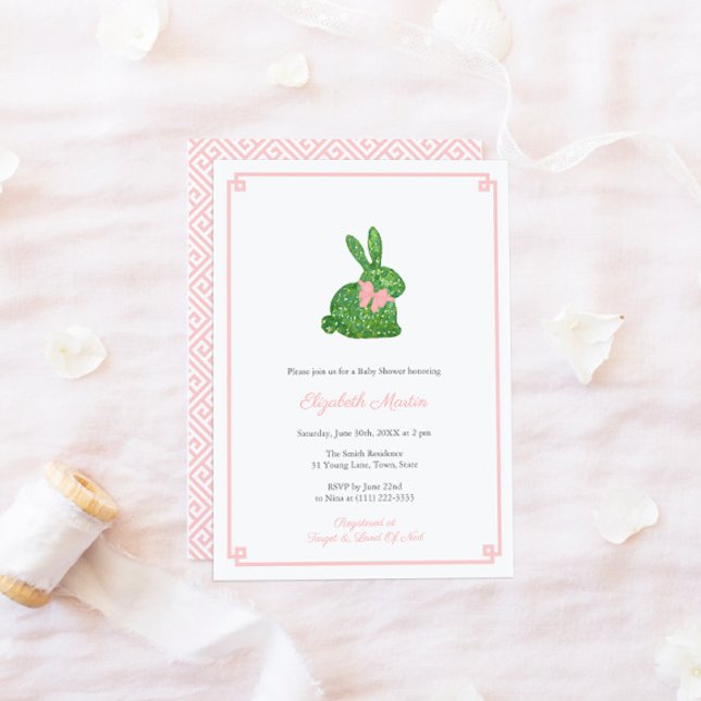Smart Boxwood Bunny Rabbit Girl Baby Shower Party Invitation (Creator Uploaded)