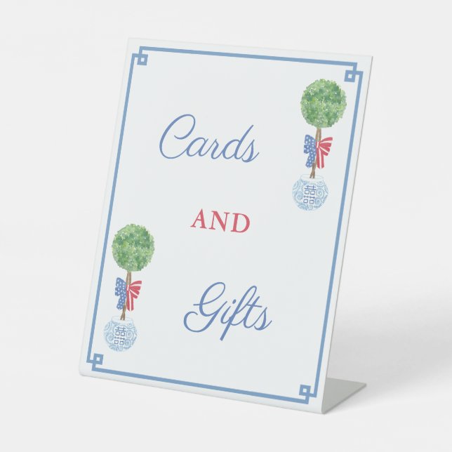 Smart Boxwood Topiary Patriotic Cards And Gifts Pedestal Sign (Front)