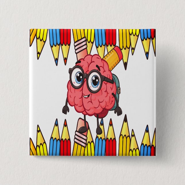 Smart Brain Pin Button – Cute Back To School Badge (Front)