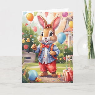 Smart bunny, celebrating outdoors in garden Card