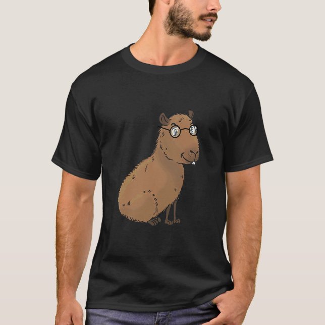 Smart Capybara with Glasses Work Outfit Home offic T-Shirt (Front)