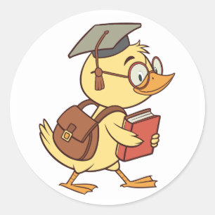 Smart Cartoon Duck Student Graduation Classic Round Sticker