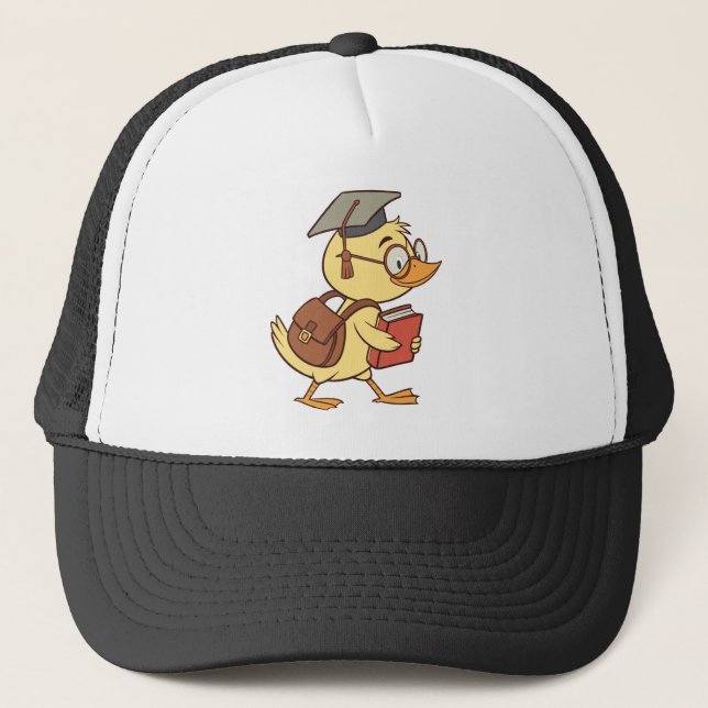 Smart Cartoon Duck Student Graduation Trucker Hat (Front)