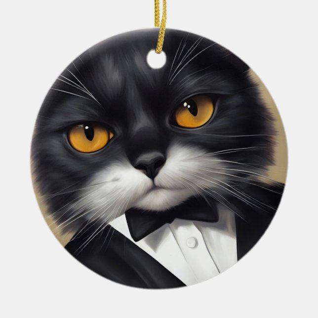 Smart Cat Ceramic Ornament (Front)