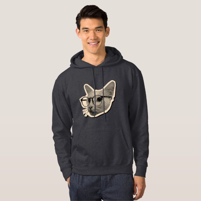 Smart Cat Design with Glasses  Hoodie (Front Full)
