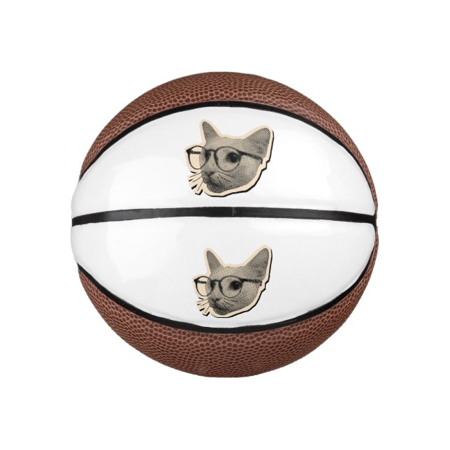 "Smart Cat Design with Glasses Mini Basketball (Front)