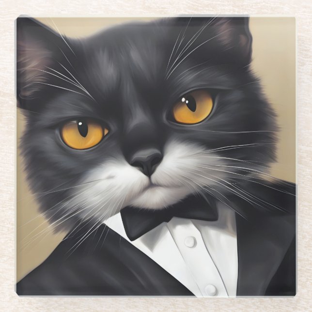Smart Cat Glass Coaster (Front)