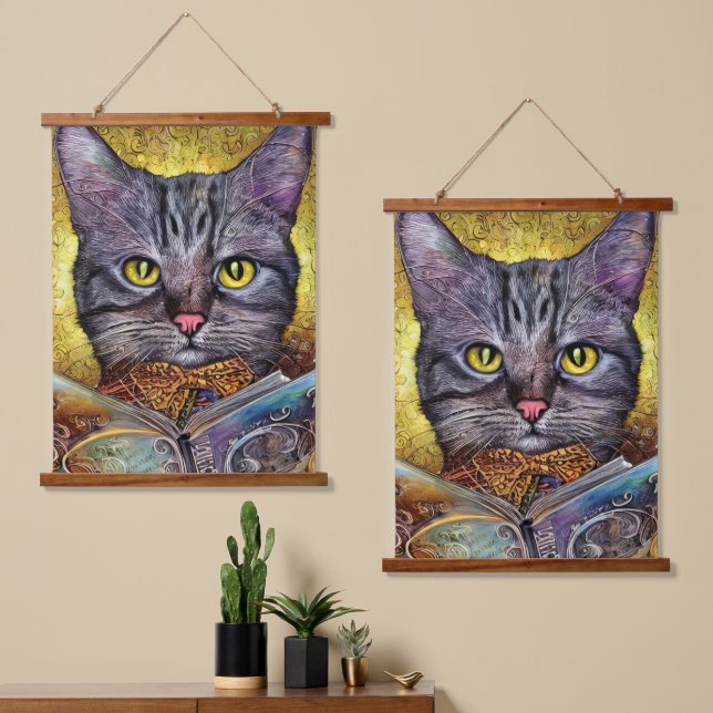 Smart Cat Reading a Book Hanging Tapestry (Asymmetrical)