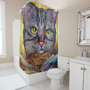 Smart Cat Reading a Book Shower Curtain