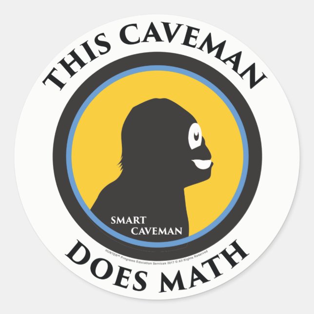 Smart Caveman Stickers: This Caveman Does Math Classic Round Sticker (Front)