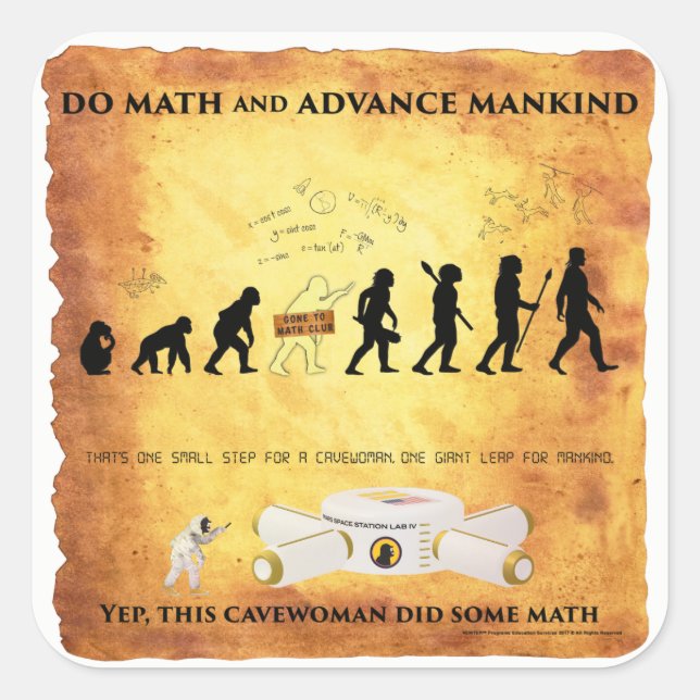 Smart Cavewoman: Do Math and Advance Mankind Stick Square Sticker (Front)