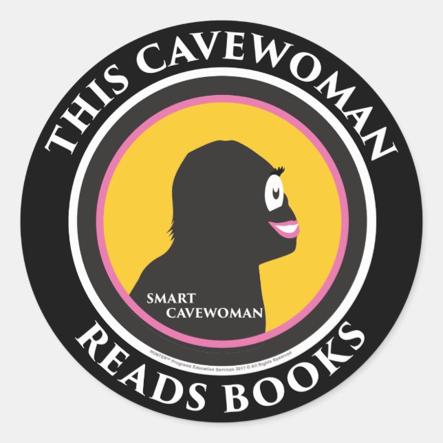 Smart Cavewoman Stickers: This Cavewoman Reads Boo Classic Round Sticker (Front)