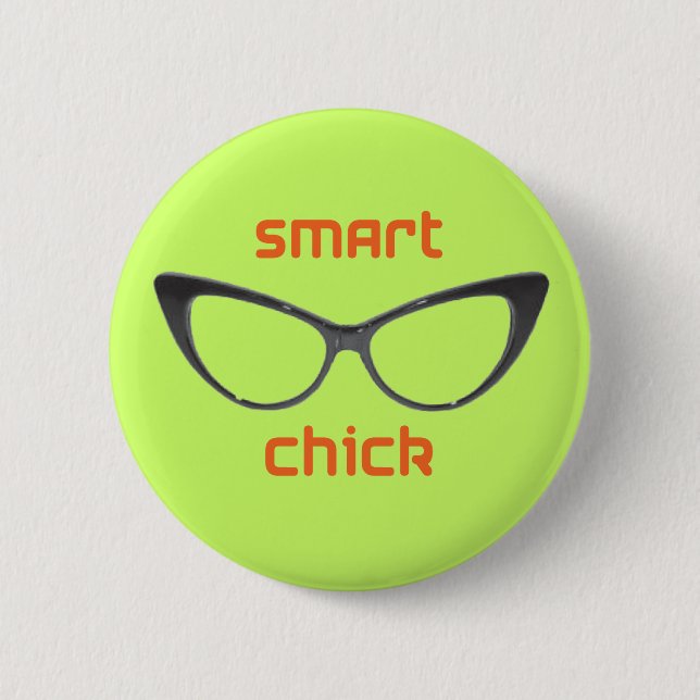 Smart Chick Geek Eyeglasses 6 Cm Round Badge (Front)