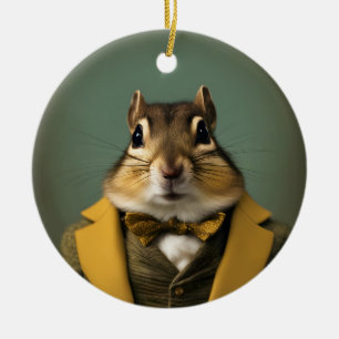 Smart Chipmunk Ceramic Ornament