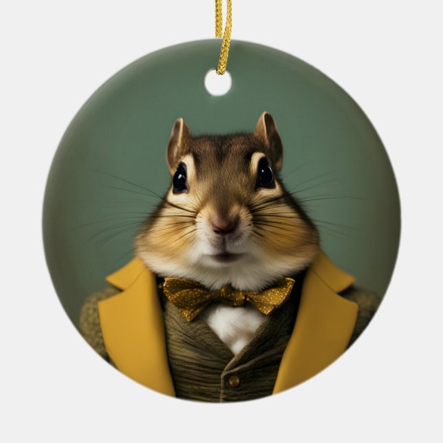 Smart Chipmunk Ceramic Ornament (Front)