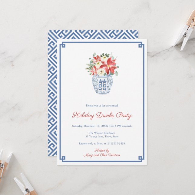 Smart Christmas Florals And Foliage Holidays Party Invitation (Front/Back In Situ)