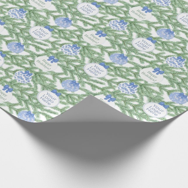 Smart Corporate Logo Blue And White Happy Holidays Wrapping Paper (Corner)